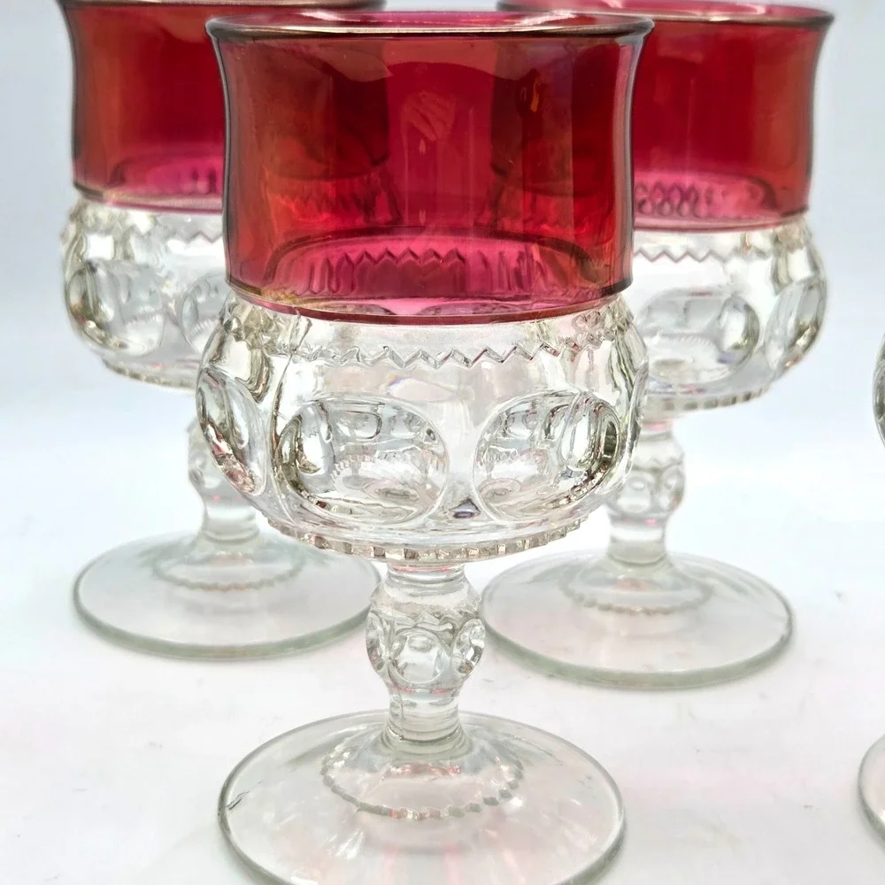 Lot of 4 Vintage THUMBPRINT KINGS CROWN Ruby‎ Flashed 5 1/2